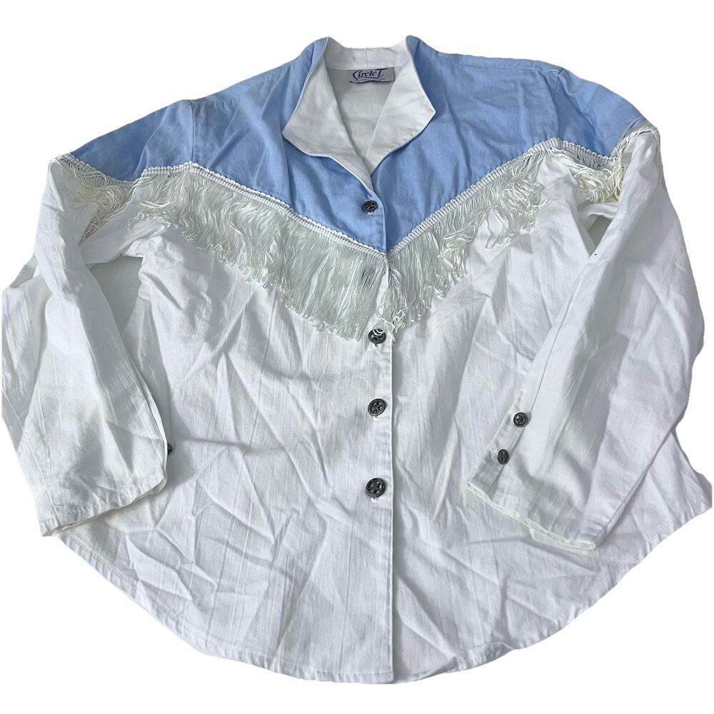 Circle T by Marilyn Lenox S Western Show Button Shirt Vintage 3 1/2" Fringe USA